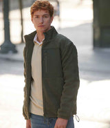 Front Row Recycled Sherpa Fleece Jacket | Dark Olive thumbnail 3