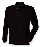 Henbury Long Sleeve Cotton Piqué Polo Shirt | Black thumbnail 1
