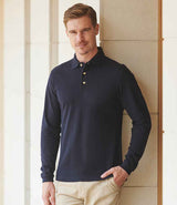 Henbury Long Sleeve Cotton Piqué Polo Shirt | Navy thumbnail 1