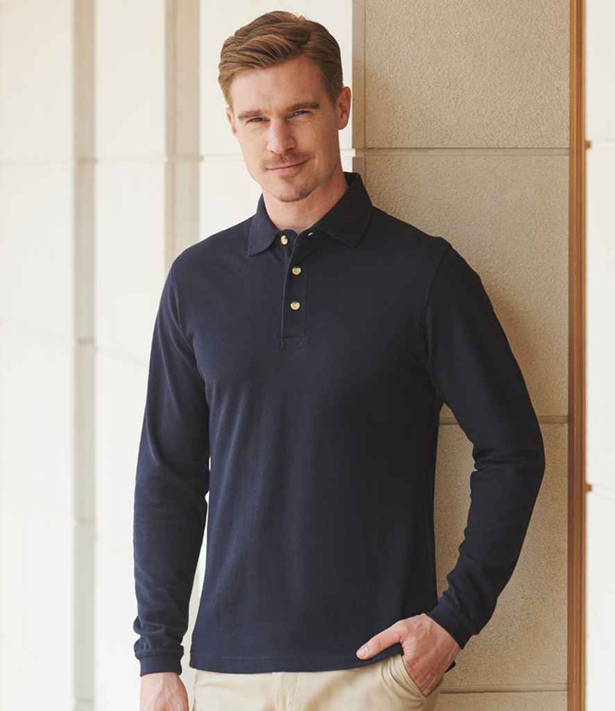 Henbury Long Sleeve Cotton Piqué Polo Shirt