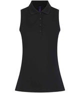 Henbury Ladies Sleeveless Coolplus® Polo Shirt | Black thumbnail 2
