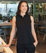 Henbury Ladies Sleeveless Coolplus® Polo Shirt | Black thumbnail 1