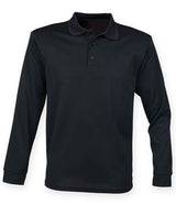 Henbury Unisex Long Sleeve Coolplus® Piqué Polo Shirt | Black thumbnail 1