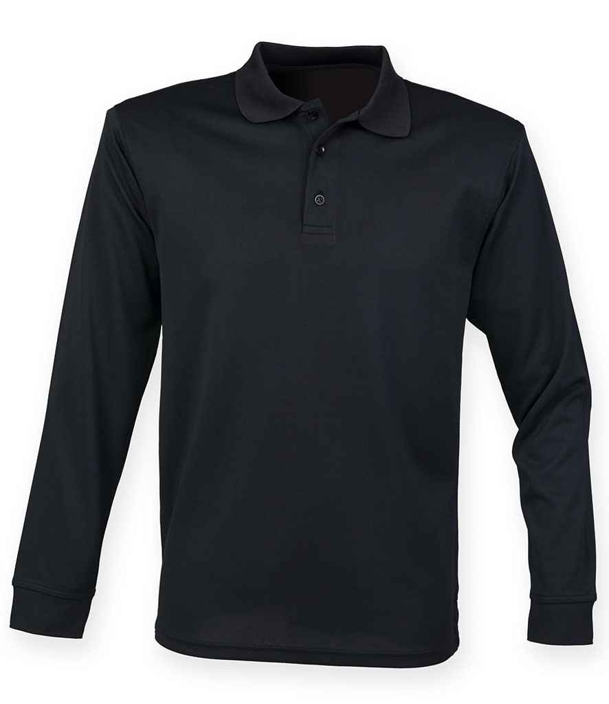 Henbury Unisex Long Sleeve Coolplus® Piqué Polo Shirt | Black