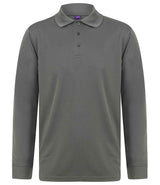Henbury Unisex Long Sleeve Coolplus® Piqué Polo Shirt | Charcoal thumbnail 1