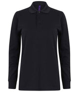 Henbury Unisex Long Sleeve Coolplus® Piqué Polo Shirt | Navy thumbnail 3