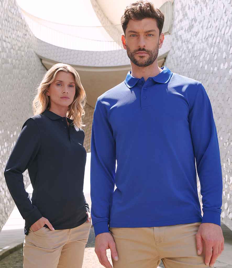 Henbury Unisex Long Sleeve Coolplus® Piqué Polo Shirt | Navy