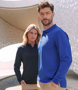 Henbury Unisex Long Sleeve Coolplus® Piqué Polo Shirt | Navy thumbnail 2