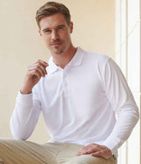 Henbury Unisex Long Sleeve Coolplus® Piqué Polo Shirt | White thumbnail 1