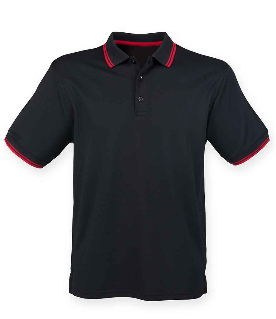 Henbury Coolplus® Tipped Polo Shirt | Black/Red
