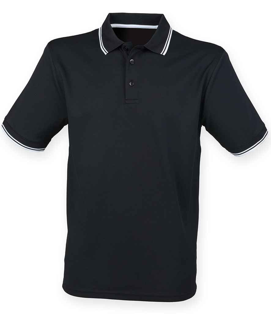 Henbury Coolplus® Tipped Polo Shirt | Black/White