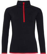 AWDis Ladies Cool Half Zip Sweat Top | Jet Black/Fire Red thumbnail 1