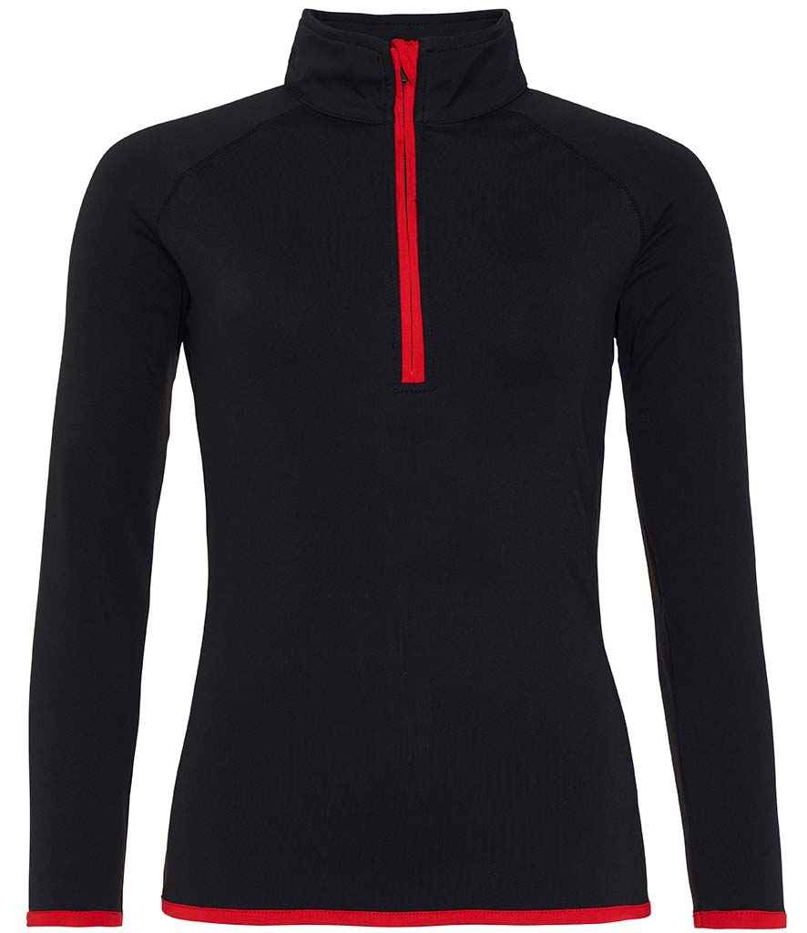 AWDis Ladies Cool Half Zip Sweat Top | Jet Black/Fire Red