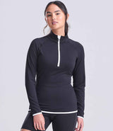 AWDis Ladies Cool Half Zip Sweat Top | Jet Black/Arctic White thumbnail 1