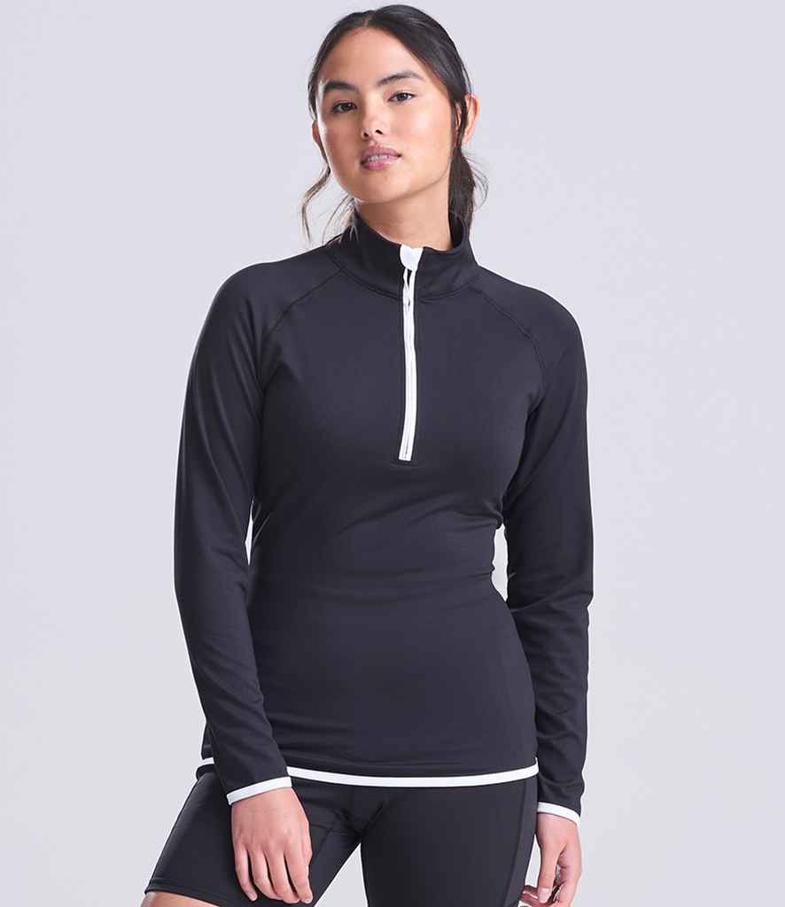 AWDis Ladies Cool Half Zip Sweat Top | Jet Black/Arctic White
