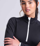 AWDis Ladies Cool Half Zip Sweat Top | Jet Black/Arctic White thumbnail 4