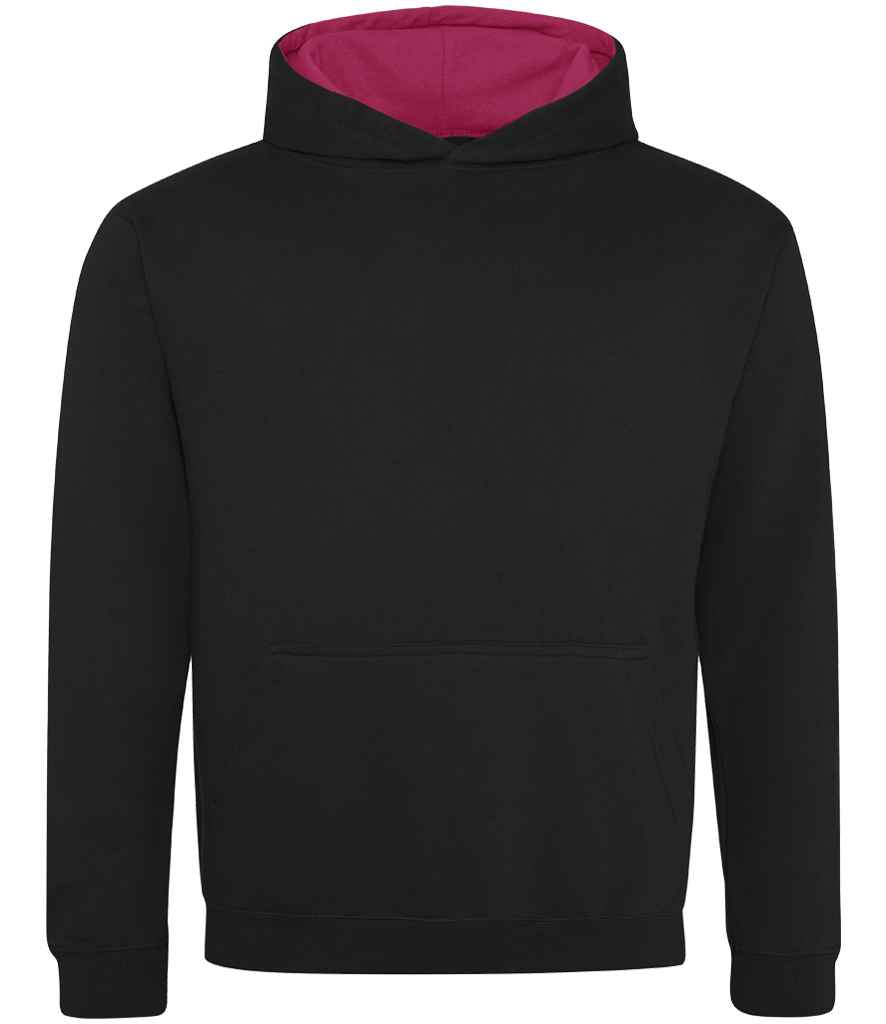 AWDis Kids Varsity Hoodie | Jet Black/Hot Pink