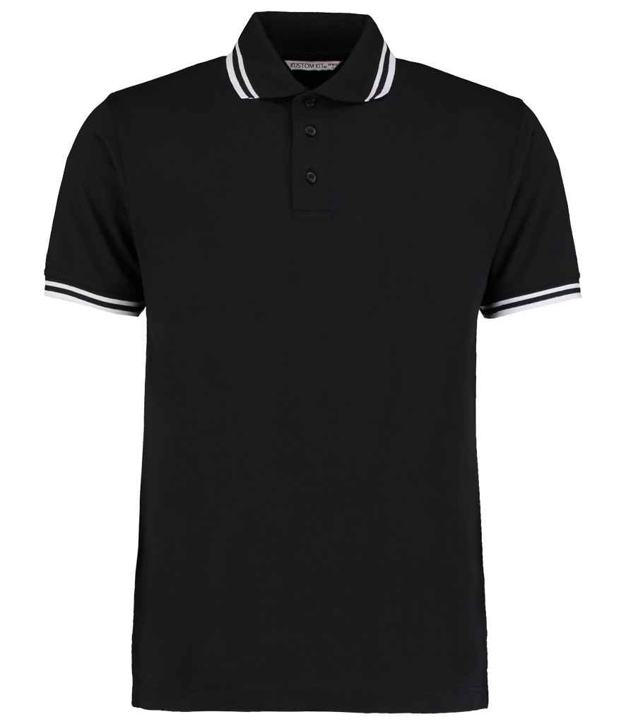 Kustom Kit Contrast Tipped Poly/Cotton Piqué Polo Shirt | Black/White