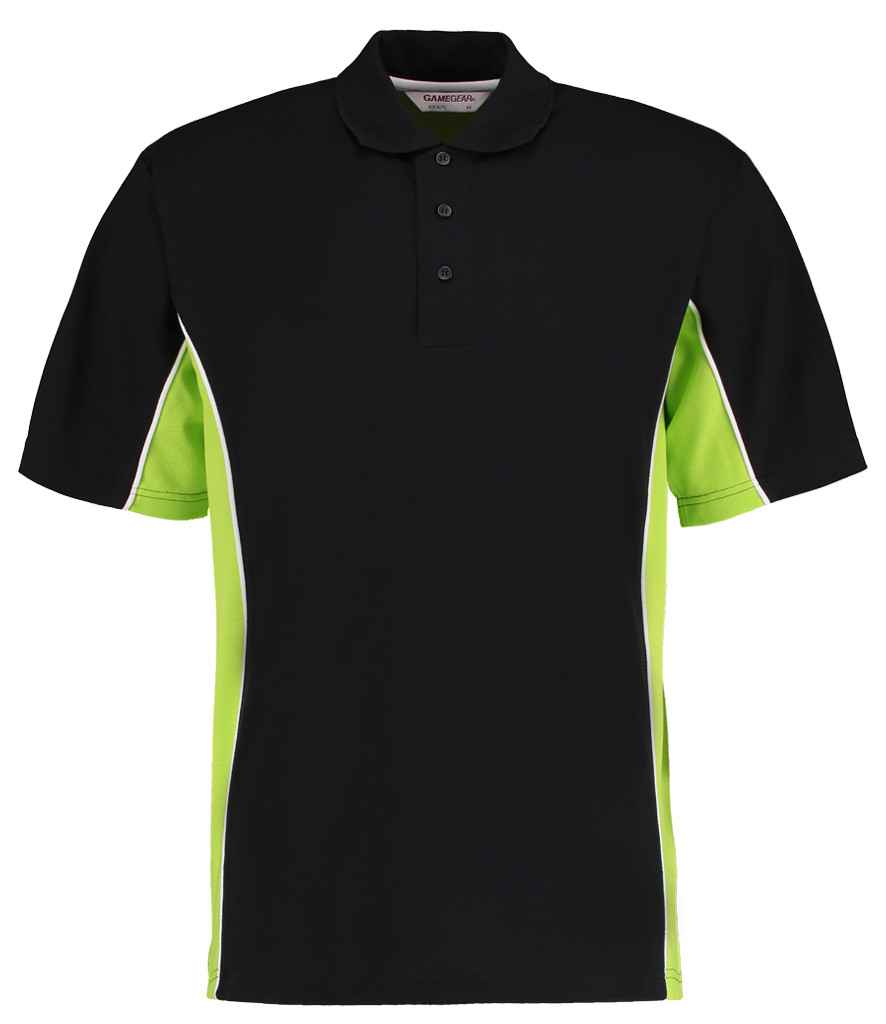Kustom Kit Track Poly/Cotton Piqué Polo Shirt | Black/Lime Green
