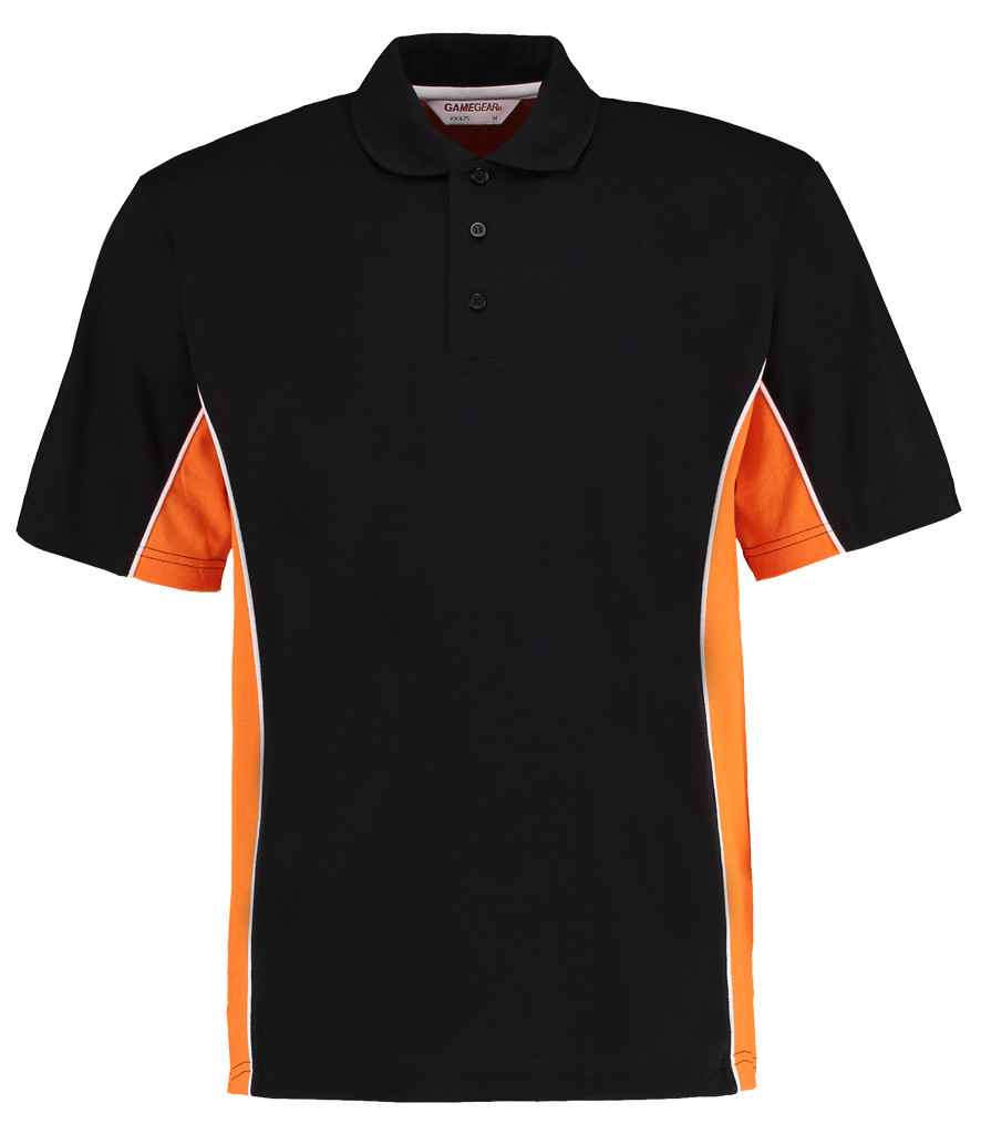 Kustom Kit Track Poly/Cotton Piqué Polo Shirt | Black/Orange