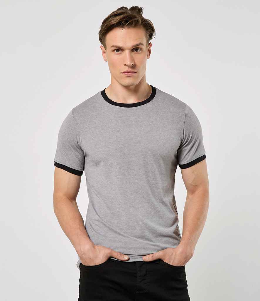 Kustom Kit Fashion Fit Ringer T-Shirt | Light Grey Marl/Black