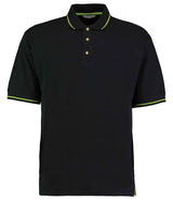 Kustom Kit St Mellion Tipped Cotton Piqué Polo Shirt | Black/Lime Green thumbnail 1