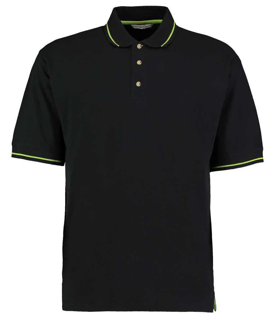 Kustom Kit St Mellion Tipped Cotton Piqué Polo Shirt | Black/Lime Green
