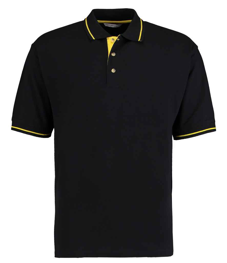 Kustom Kit St Mellion Tipped Cotton Piqué Polo Shirt | Black/Yellow