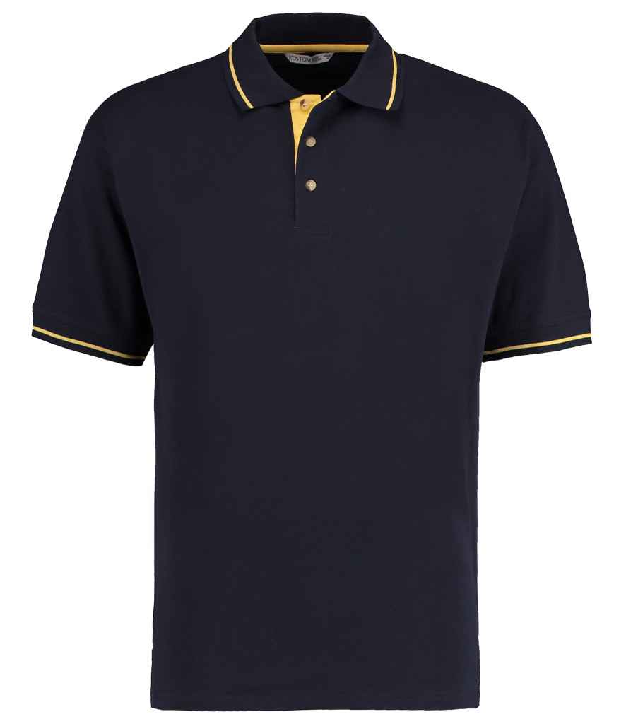 Kustom Kit St Mellion Tipped Cotton Piqué Polo Shirt | Navy/Yellow