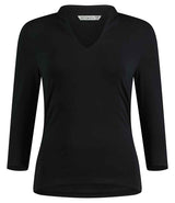 Kustom Kit Ladies 3/4 Sleeve Mandarin Collar Top | Black thumbnail 2