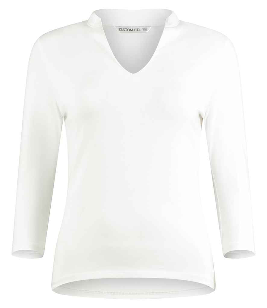 Kustom Kit Ladies 3/4 Sleeve Mandarin Collar Top | White