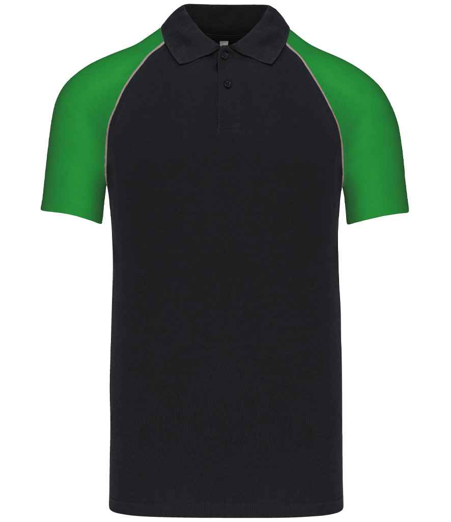Kariban Baseball Cotton Piqué Polo Shirt | Black/Green