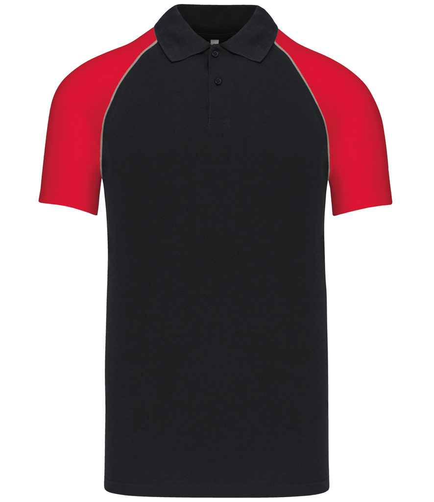 Kariban Baseball Cotton Piqué Polo Shirt | Black/Red