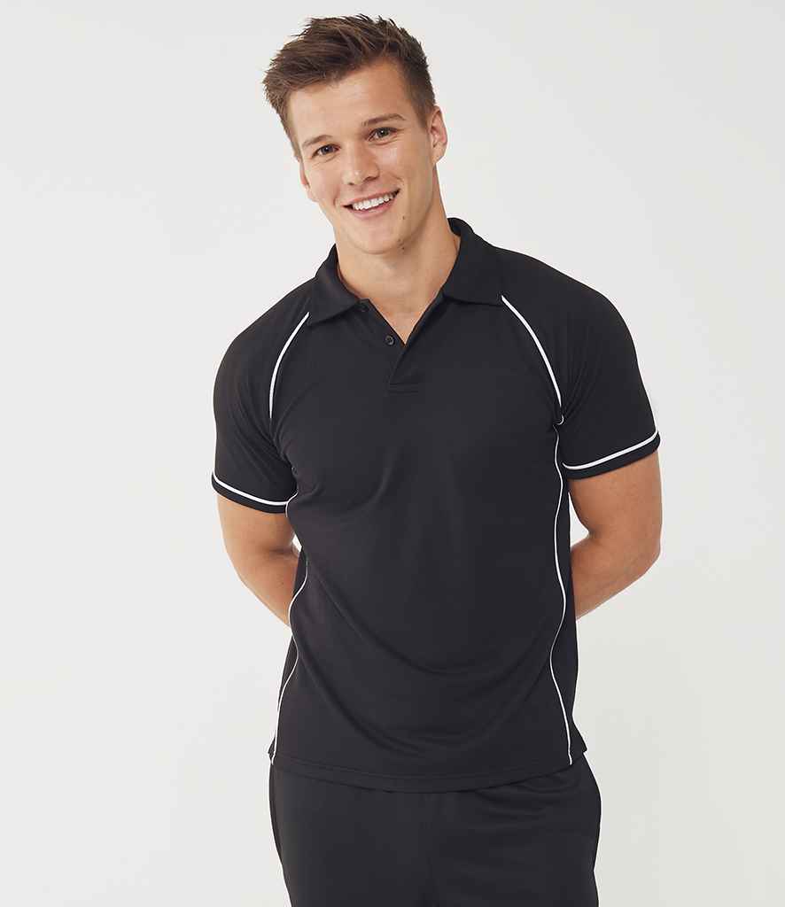 Finden + Hales Performance Piped Polo Shirt | Black/White