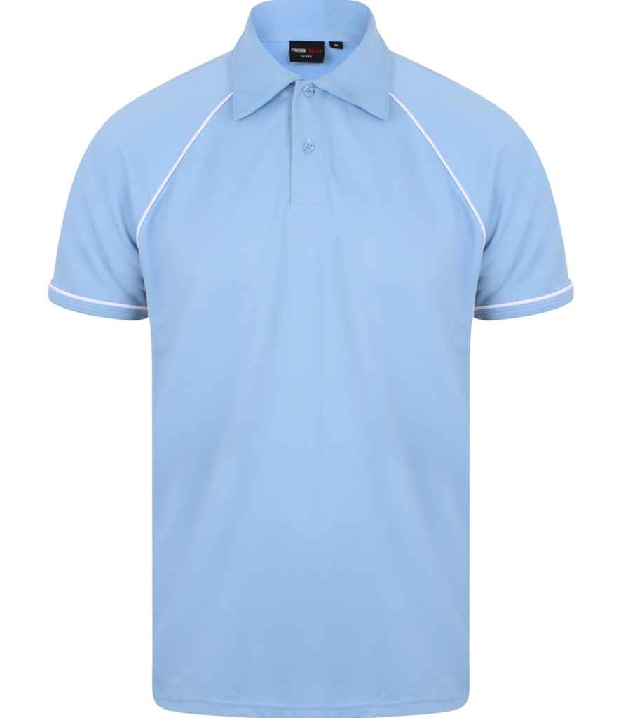 Finden + Hales Performance Piped Polo Shirt | Sky Blue/Navy/White