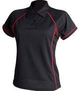 Finden + Hales Ladies Performance Piped Polo Shirt | Black/Red thumbnail 4