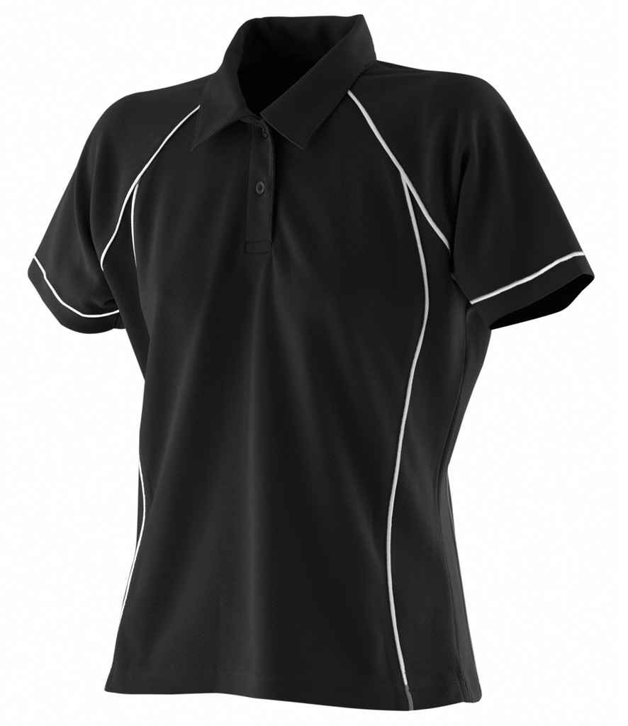 Finden + Hales Ladies Performance Piped Polo Shirt | Black/White