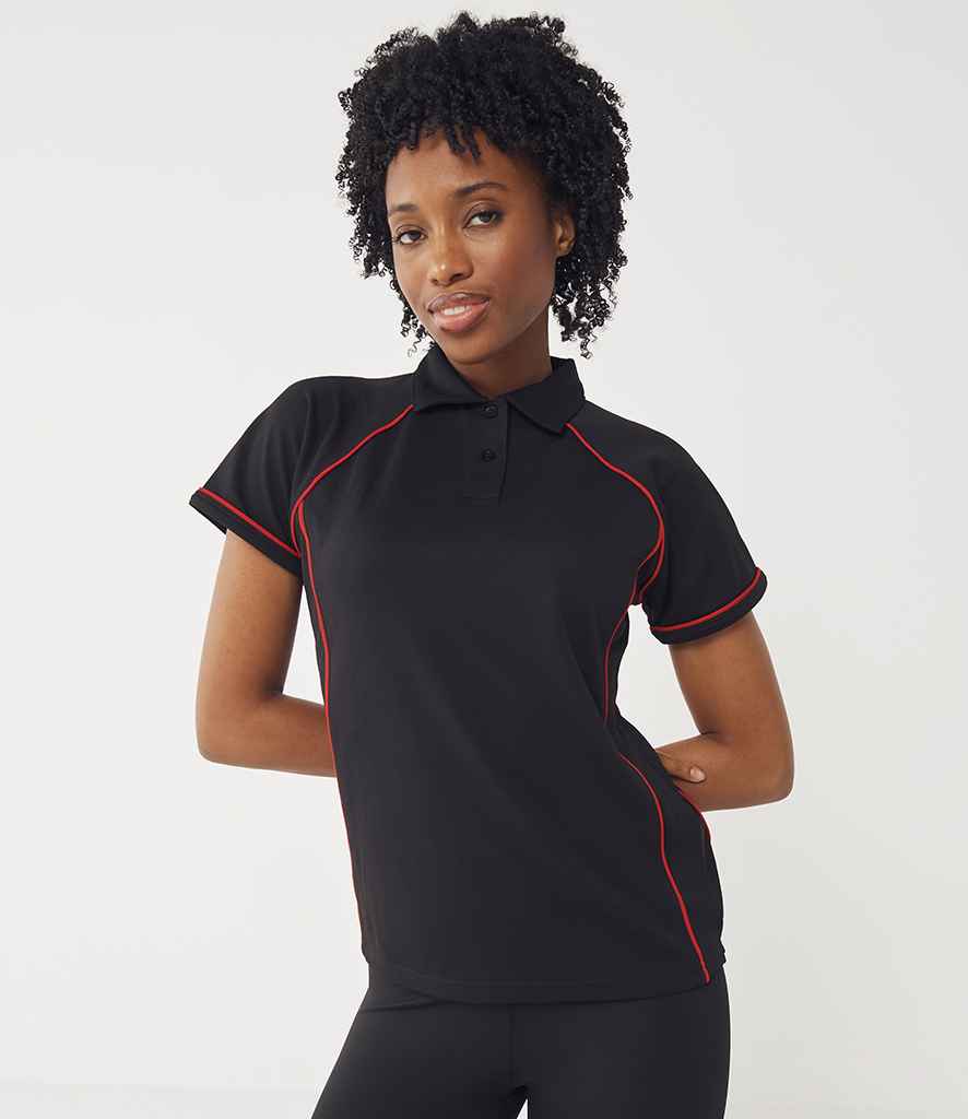 Finden + Hales Ladies Performance Piped Polo Shirt | Black/Red