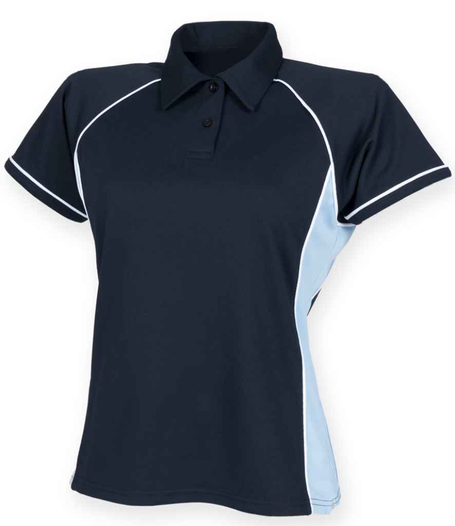 Finden + Hales Ladies Performance Piped Polo Shirt | Navy/Sky Blue/White