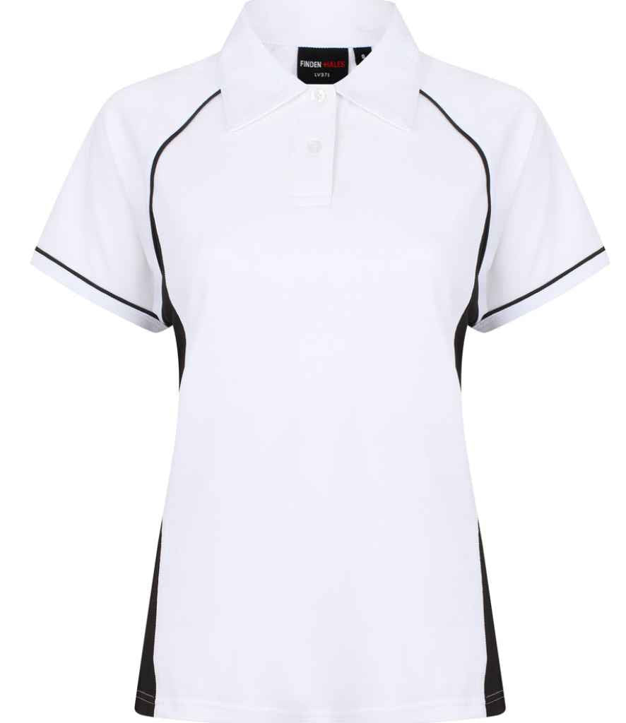 Finden + Hales Ladies Performance Piped Polo Shirt | White/Black/Black