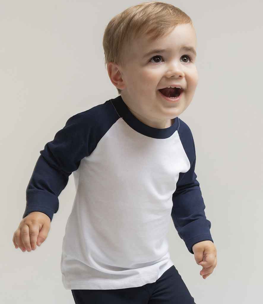 Larkwood Baby/Toddler Long Sleeve Baseball T-Shirt | White/Navy