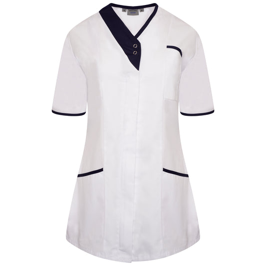 Asymmetrical Ladies Tunic - White/Navy Trim - 26