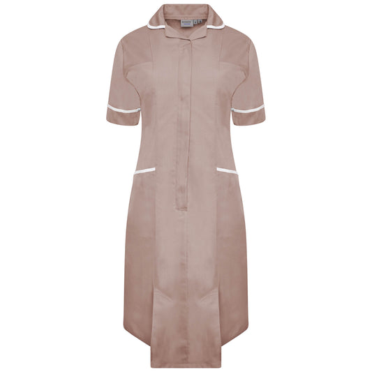 Ladies Dress with Round Collar - Biscuit/White Trim - 14 - Regular