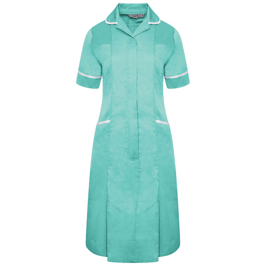 Ladies Dress with Round Collar - Eau de Nil/White Trim - 10 - Short
