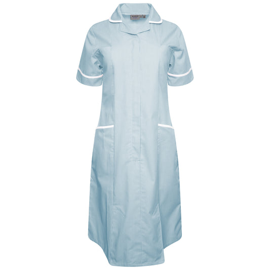 Ladies Dress with Round Collar - Green/White Stripe/White Trim - 24 - Short