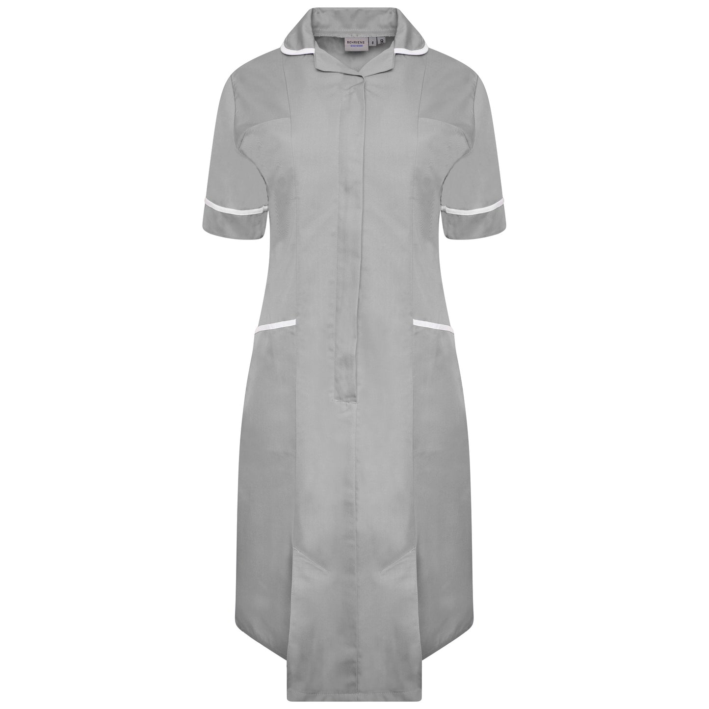 Ladies Dress with Round Collar - Grey/White Trim - 12 - Regular