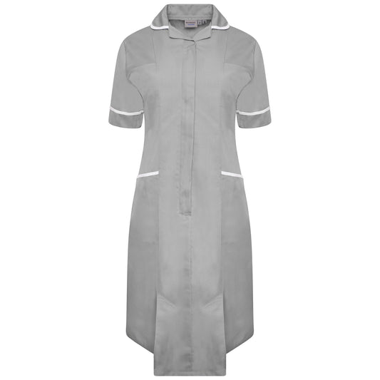 Ladies Dress with Round Collar - Grey/White Trim - 12 - Regular