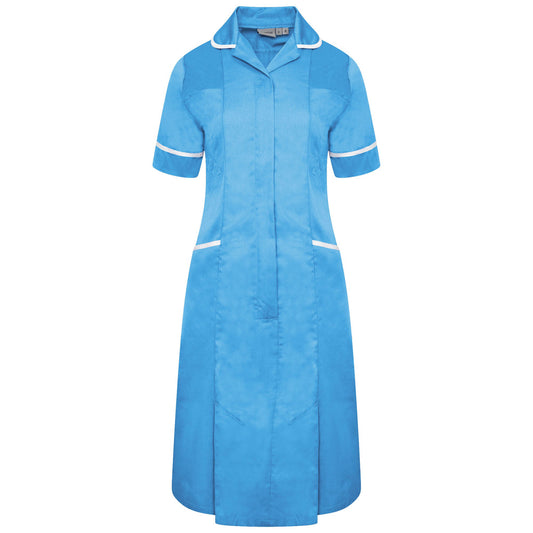 Ladies Dress with Round Collar - Hospital Blue/White Trim - 10 - Short