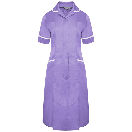Ladies Dress with Round Collar - Lilac/White Trim - 10 - Short