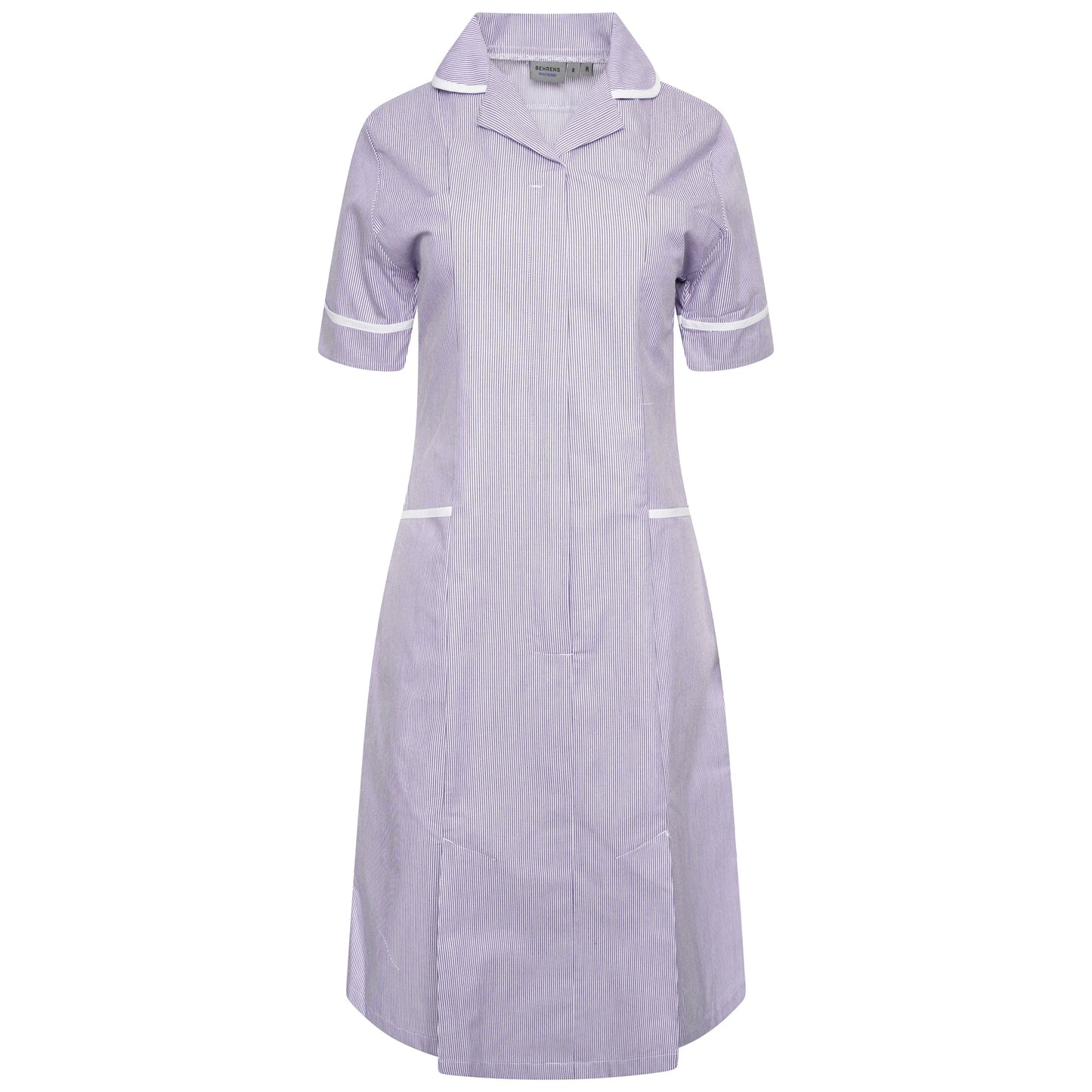 Ladies Dress with Round Collar - Lilac/White Stripe/White Trim - 14 - Regular